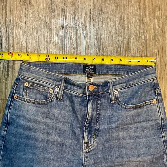 J Crew Mid Rise Flare Crop Denim Jeans‎ Womens Blue Stretch Size 27 - Picture 7 of 8